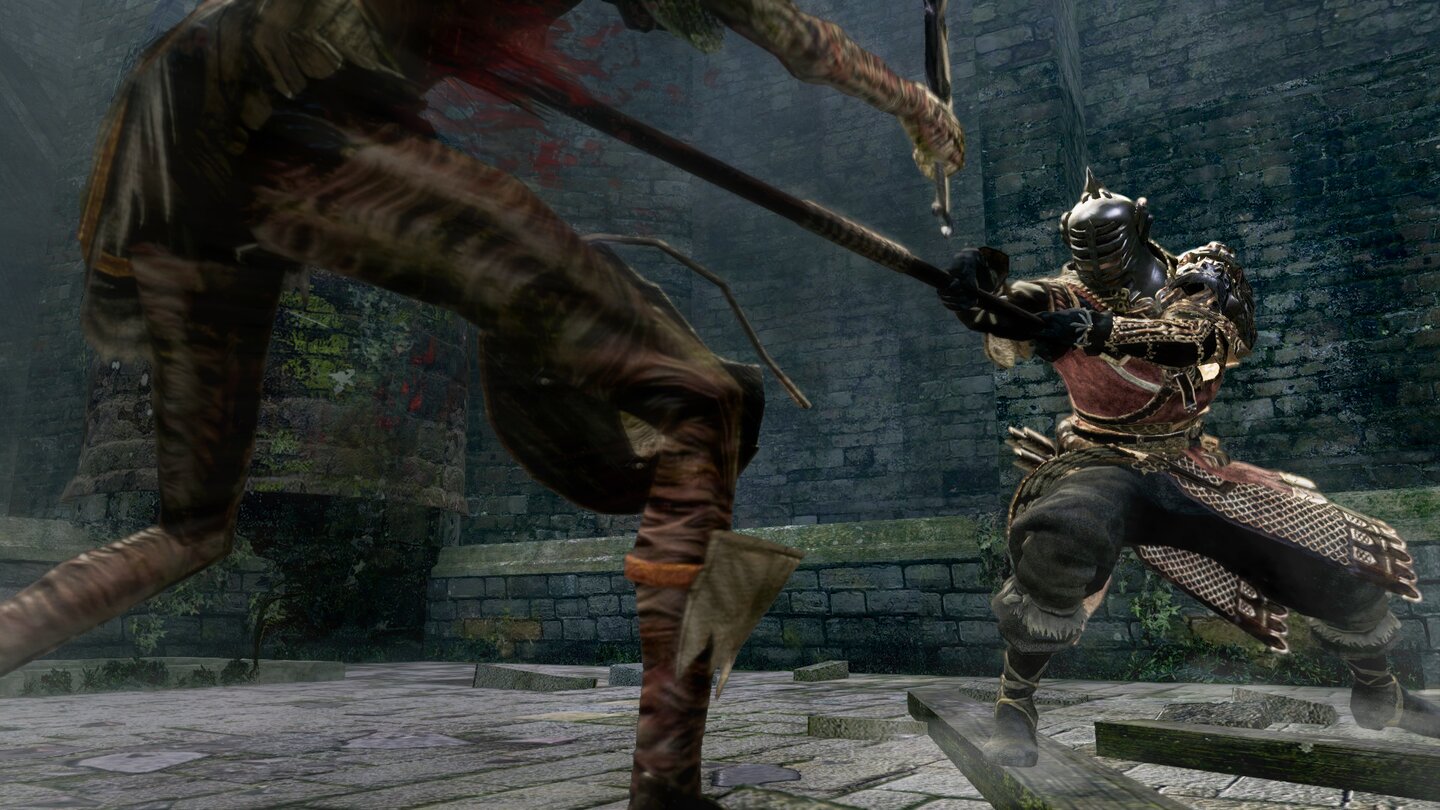 Dark Souls: RemasteredJede Waffe hat ihren eigenen Kampfstil. Mit einem Speer spießen wir unsere Gegner zum Beispiel einfach auf.