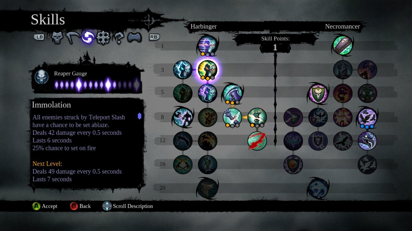 Darksiders 2Der Talentbaum ist in zwei Bereiche gegliedert: Angriff und Magie.