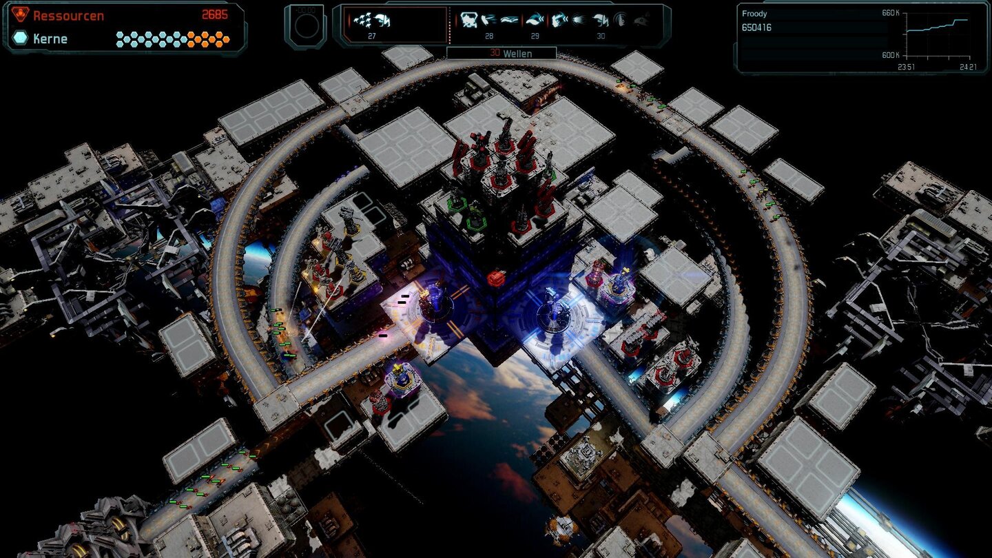 Defense Grid 2In manchen Einsätzen rücken die Aliens auf zwei Routen gleichzeitig an.