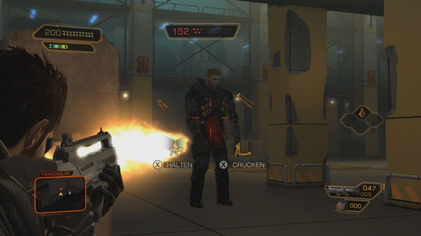 Deus Ex: Human Revolution - Director's Cut (Wii U)Die Bosskämpfe wurden komplett überarbeitet und bieten nun beispielsweise auch ein Trefferfeedback in Form einer Lebensanzeige.