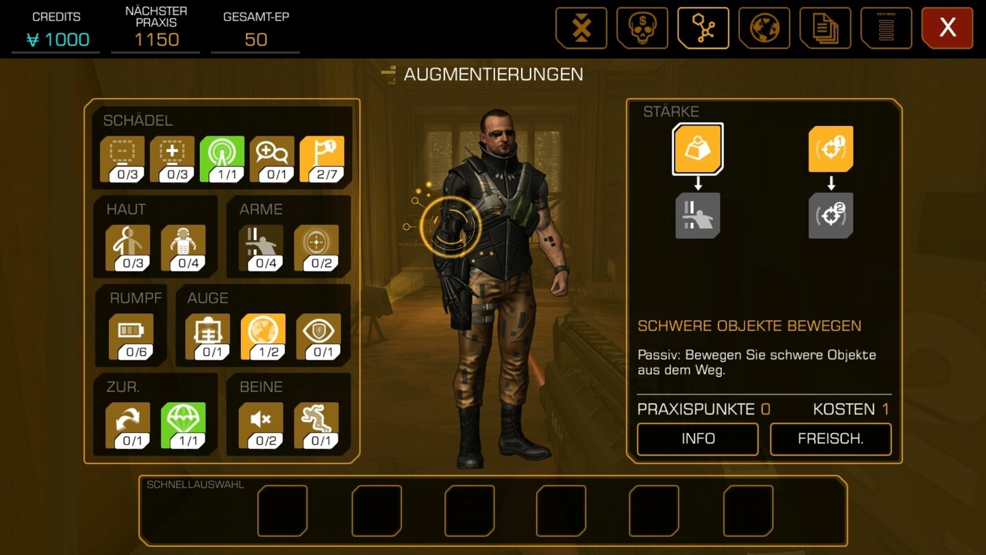 Deus Ex: The FallDas Skillsystem ist angenehm umfangreich, leider sind alle Action-Manöver wegen der miesen Schießereien für die Füße.