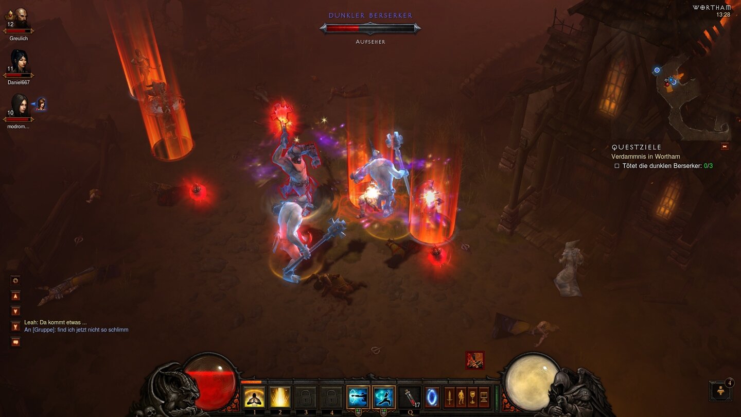 Diablo 3 - Bilder aus der Test-VersionGegner mit dem Spezialtalent »Aufseher« sperren uns in rote Energiegefängnisse ein.