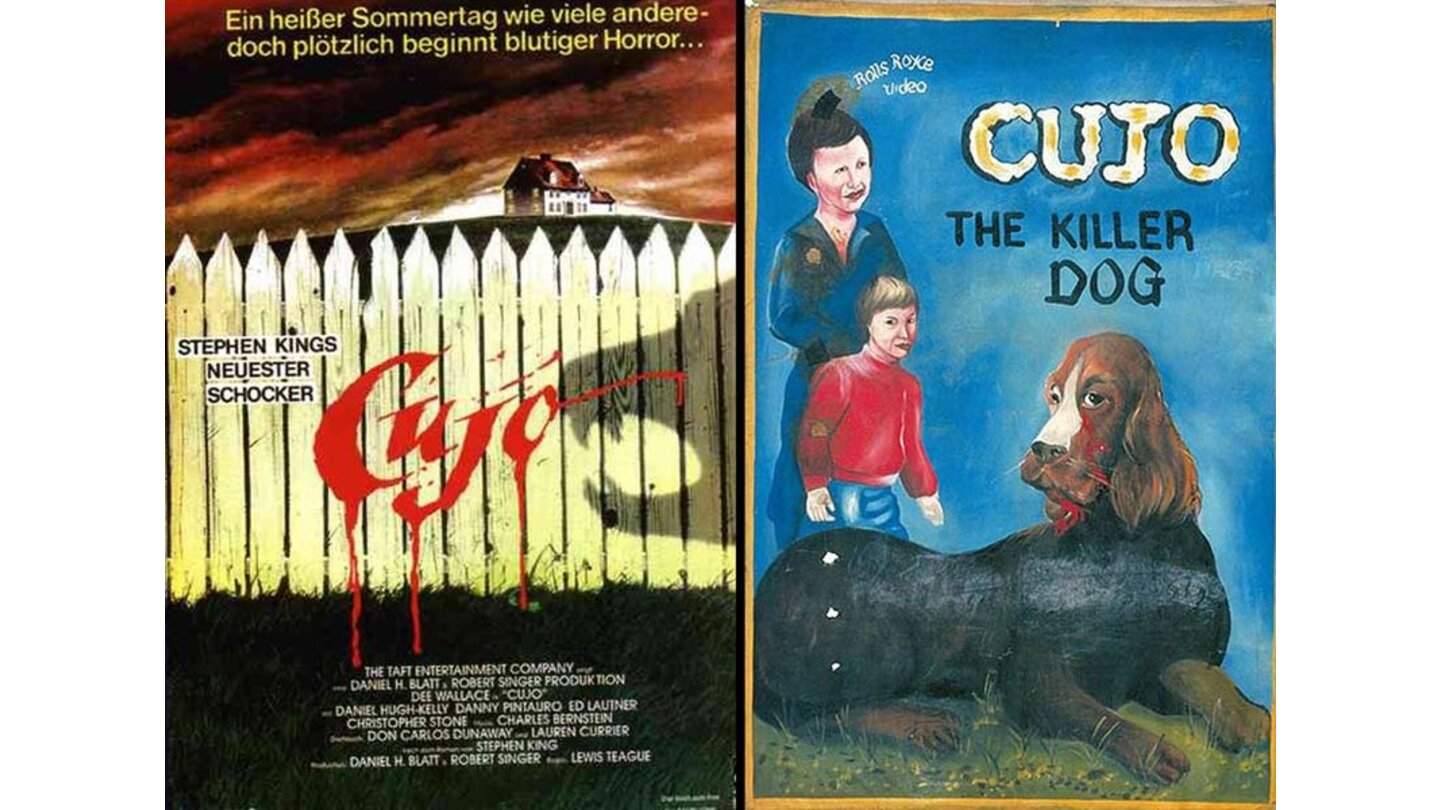 Die kuriosesten Filmposter aus aller Welt: Cujo (links: Deutschland, rechts: Ghana)