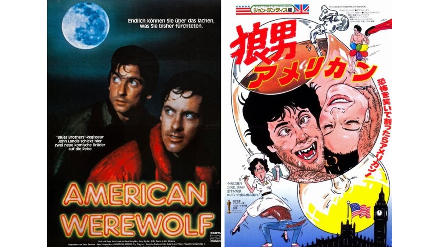 Die kuriosesten Filmposter aus aller Welt: American Werewolf (links: Deutschland; rechts: Japan)