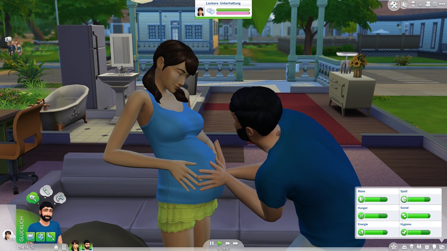 Die Sims 4 - Screenshots aus der Test-Version»Fühl meinen Bauch« – irgendwie haben wir das Gefühl, dass die Freundin nicht einfach nur dicker geworden ist.
