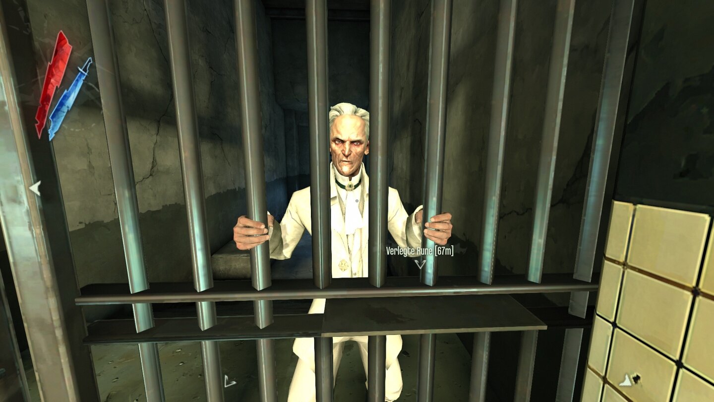 Dishonored - The Brigmore WitchesIm Verlauf des Spiels erleben wir immer wieder die Konsequenzen unserer Taten aus The Knife of Dunwall. Justiziar Timsh weiß zum Glück nicht, wer ihn ins Gefängnis gebracht hat.