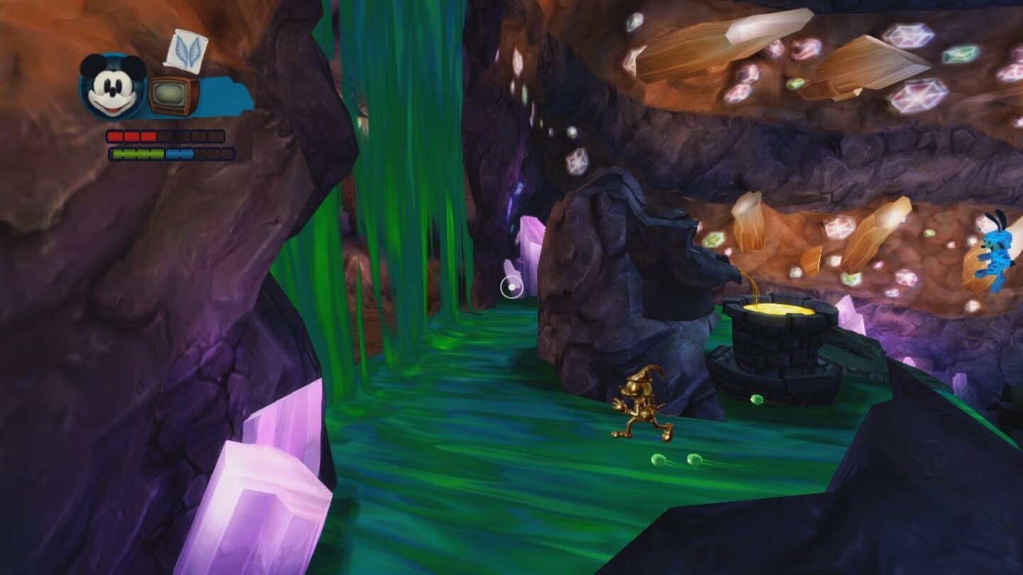 Disney Micky Epic: Die Macht der 2 (360)Wenn wir in einen Brunnen voller goldener Tinte hüpfen, können wir sogar durch einen Verdünner-See laufen ohne selbst gelöscht zu werden.