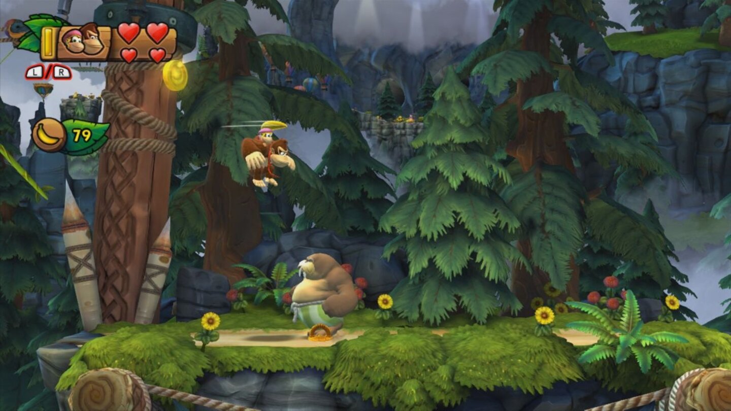 Donkey Kong Country: Tropical FreezePraktische Haarpracht: Mit Dixie Kongs Rotor-Haar kommen wir leichter an höher gelegene Orte.