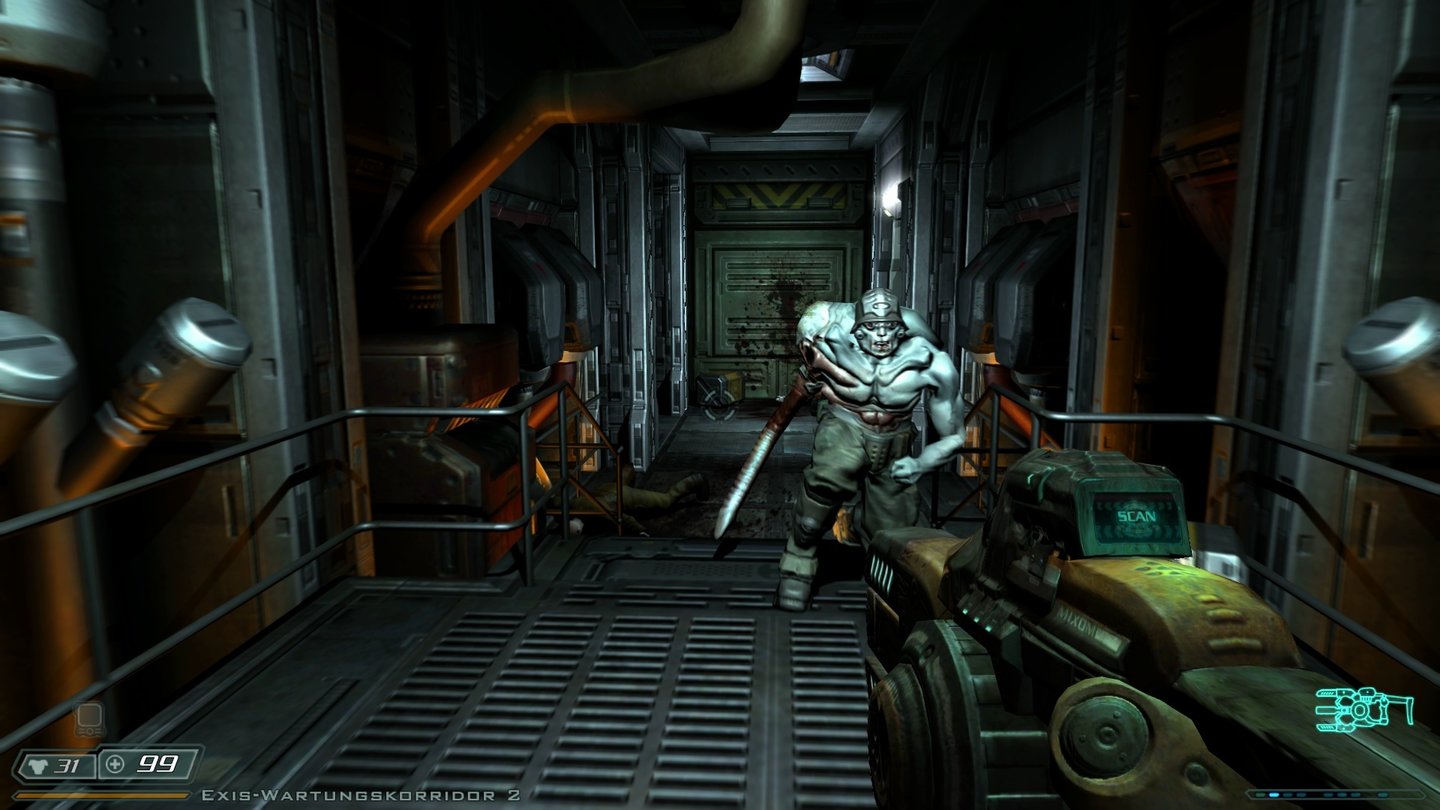 Doom 3 BFG EditionDieser üble Geselle watscht uns aus der Nähe mit seinem Tentakel ab.