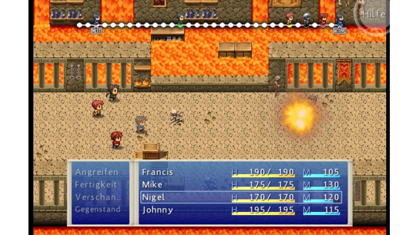 Doom&DestinyÄhnlich wie in Final Fantasy laufen die Kämpfe rundenbasierend ab, jeder Charakter bekommt einen Zug.