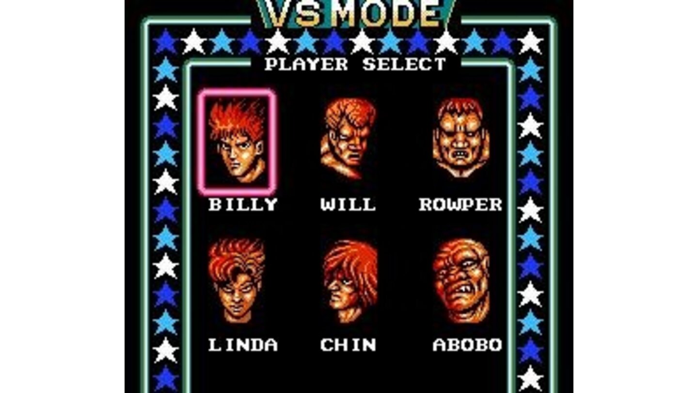 The VS. Mode's Player Select screen.