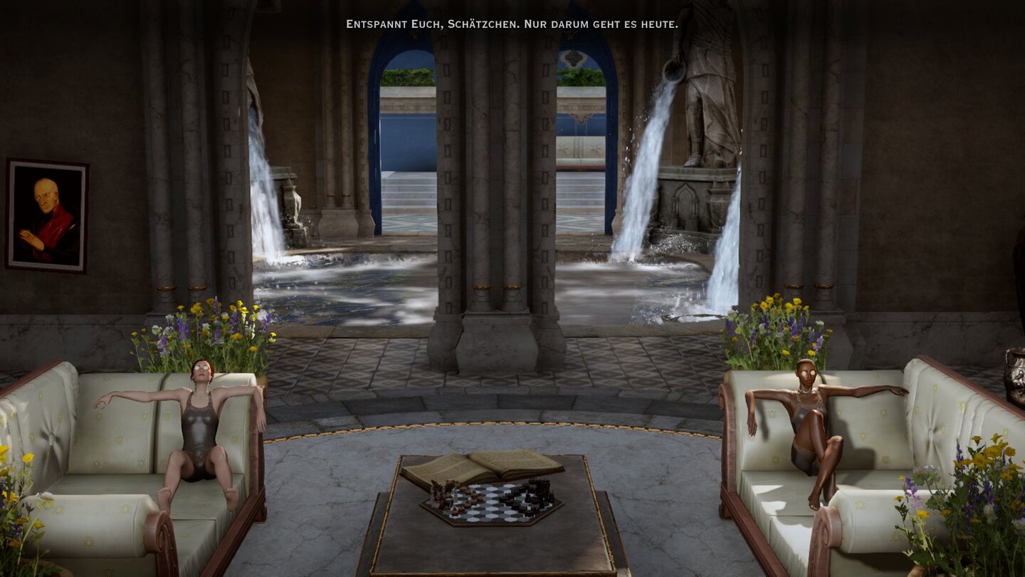 Dragon Age: Inquisition - DLC »Eindringling«Mit Vivienne lassen wir es uns im kaiserlichen Spa-Bereich gut gehen.