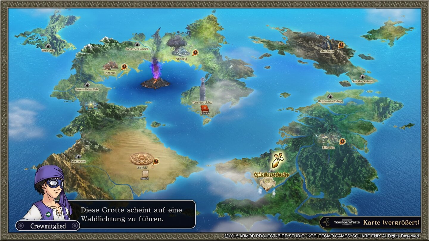 Dragon Quest HeroesÜber die Weltkarte wird die nächste Storymission oder ein Nebenauftrag angesteuert