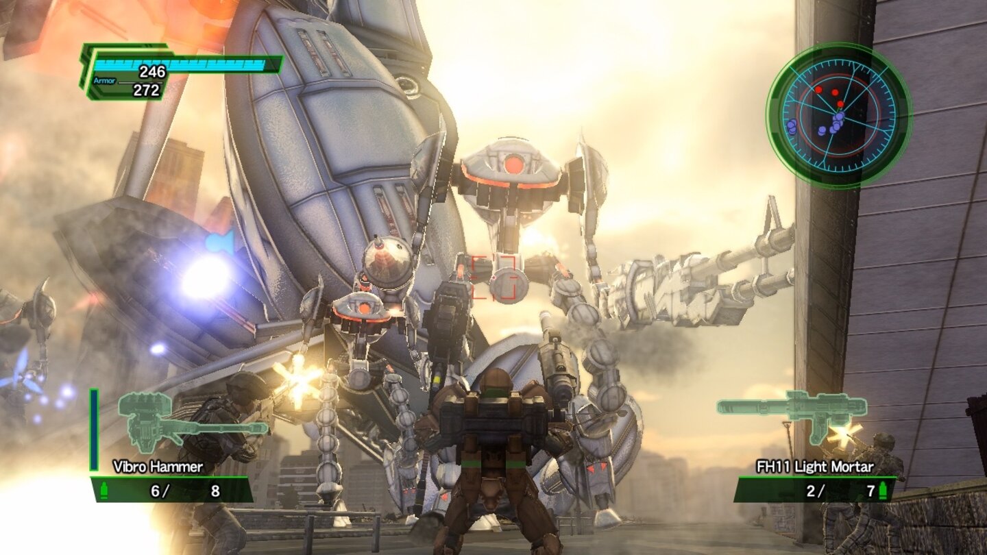 Earth Defense Force 2025Riesige Roboter wanken auf uns zu, aus allen Rohren wird auf uns gefeuert, da gibt es nur eine Taktik: Zurückballern, nonstop!