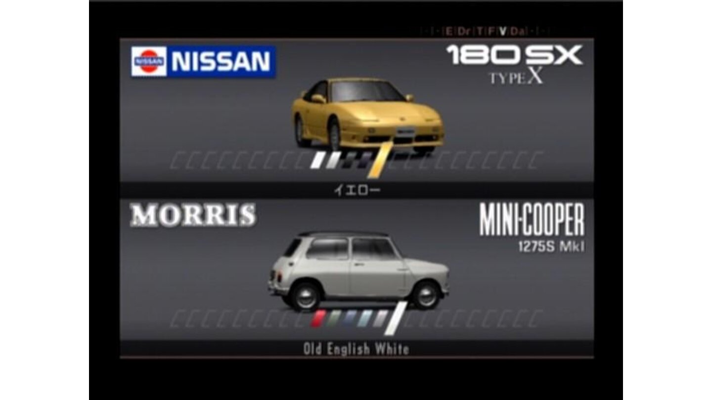 Selecting car and color for a versus mode (two gamepads are required to be able to run VS mode)