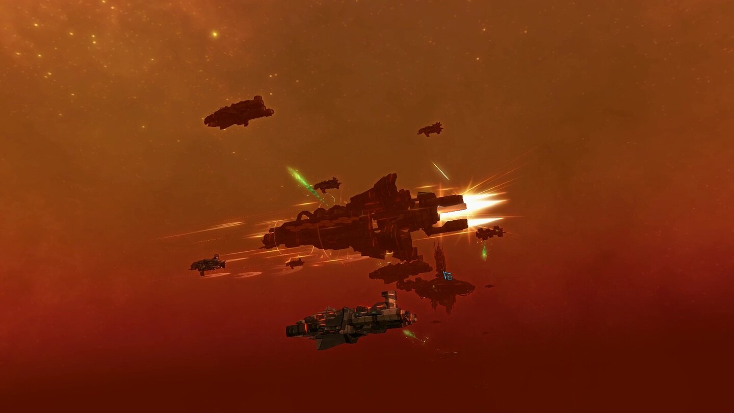 EtheriumÜber dem Schlachtfeld schwebt unsere Flotte, die der Feind auch direkt mit Orbitalkanonen zerstören kann – dann haben wir verloren, unabhängig davon wie die Bodenschlacht verlief.