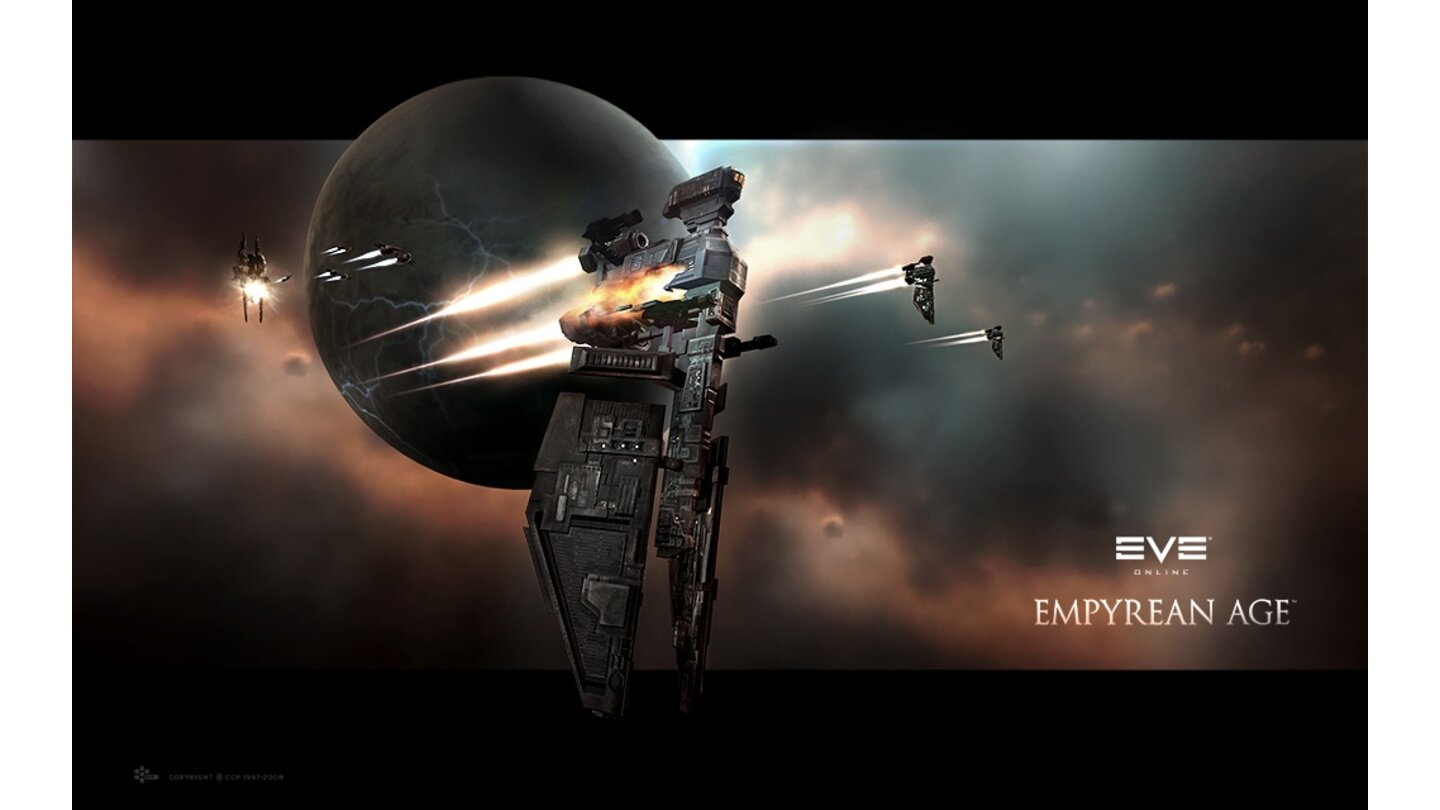 Eve Online: Empyrean Age - Release: 10. Juni 2008. Beschreibung: Ab nun konnten sich Spieler im Factional Warfare auf die Seite einer der vier Empire-Fraktionen stellen und um die Kontrolle über bestimmte Low-Sec-Gebiete kämpfen. Passende Missionen und Belohnungen kamen ebenfalls hinzu.