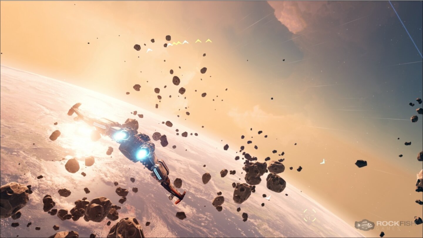 EverspaceEinige Asteroiden lassen sich für Ressourcen abbauen.