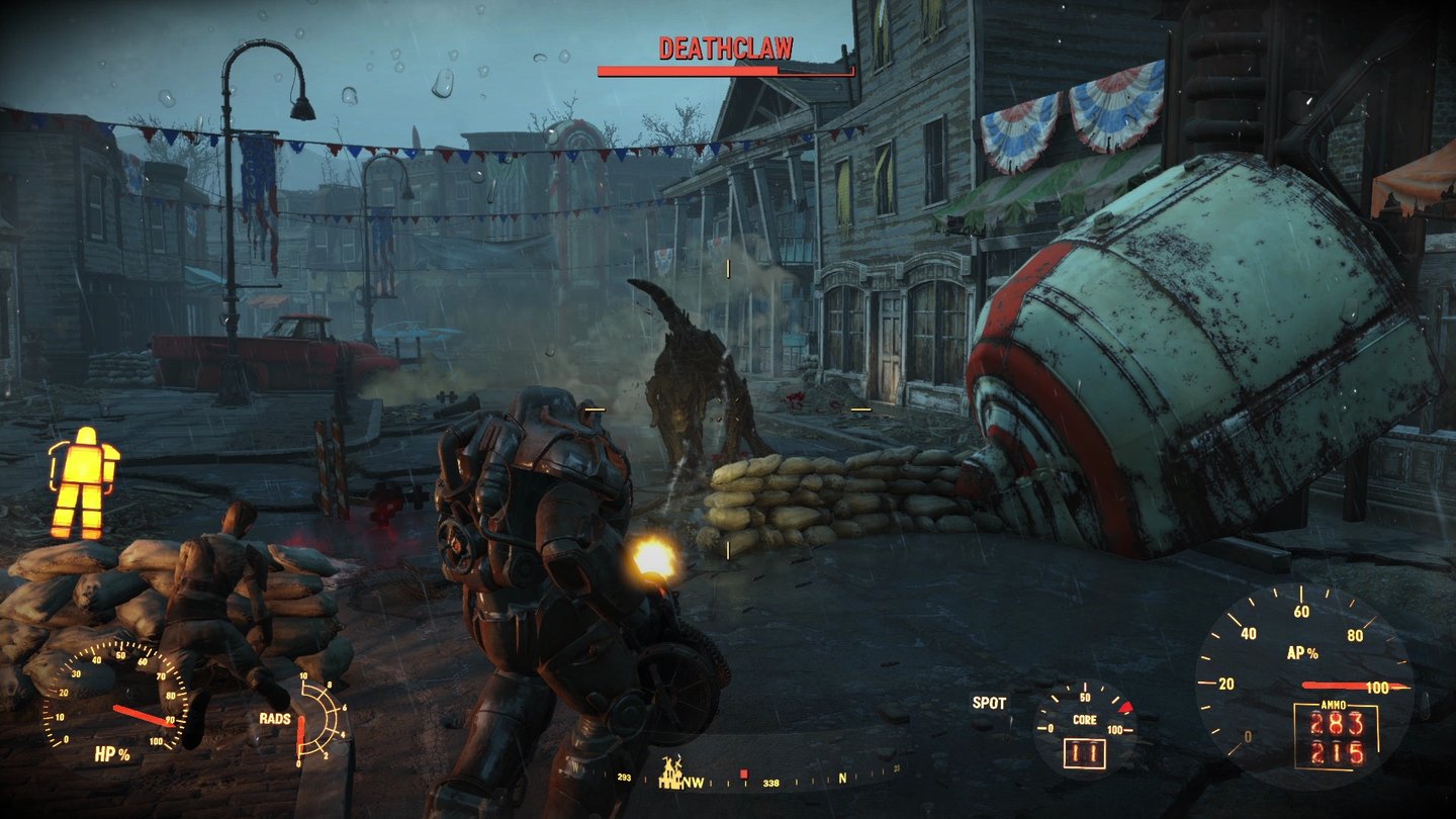 Fallout 4Wohl aber dieses Deathclaw-Monster, das sogar unseren Salven ausweichen kann.