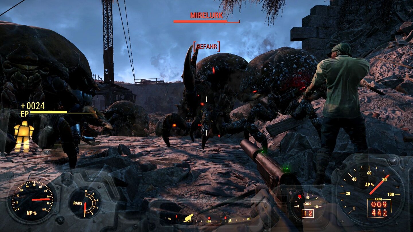 Fallout 4 (PS4)Gemeinsam mit dem Minutemen stürmen wir eine von Mirelurk-Krabblern besetzte Burgruine.