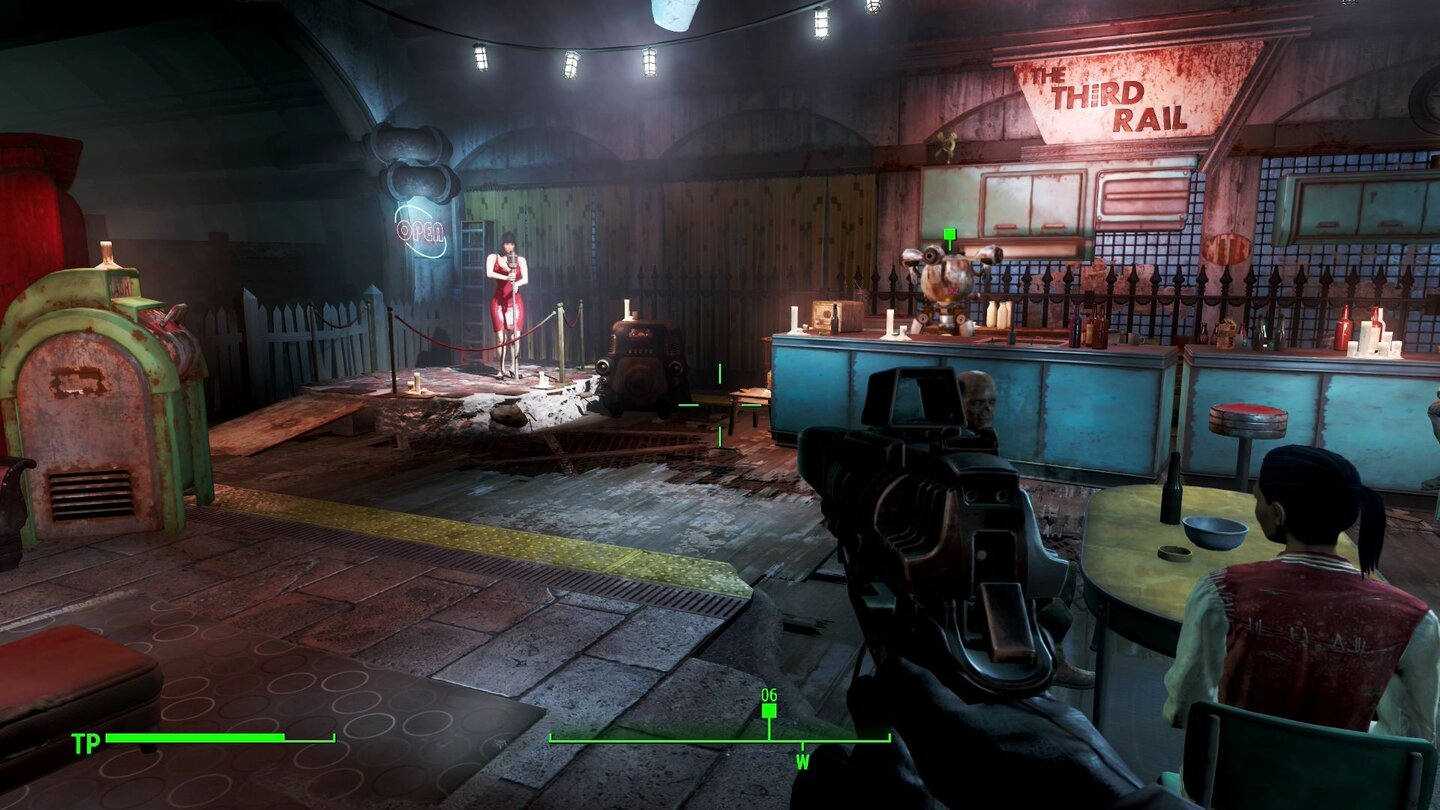 Fallout 4 (PS4)Eine schmuddelige Kneipe mit (hervorragender!) Sängerin und Roboter-Barkeeper: Goodneighbour hat einiges zu bieten.