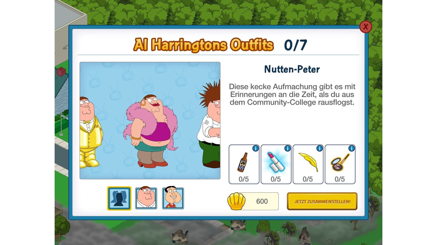  Family Guy: Mission Sachensuche Tanz der Vampire: Wir können den Figuren andere Kostüme verpassen, wenn wir die dafür nötigen Gegenstände sammeln.