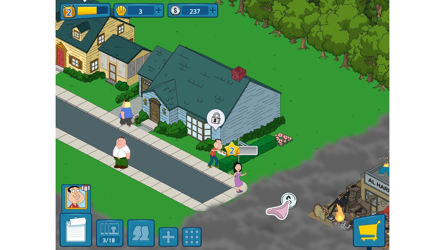  Family Guy: Mission Sachensuche Jäger des verlorenen Schatzes: Für die Freischaltung Quagmires müssen wir unter anderem Unterhöschen einsammeln, die Bonnie bei Tanzeinlagen verlieren kann.