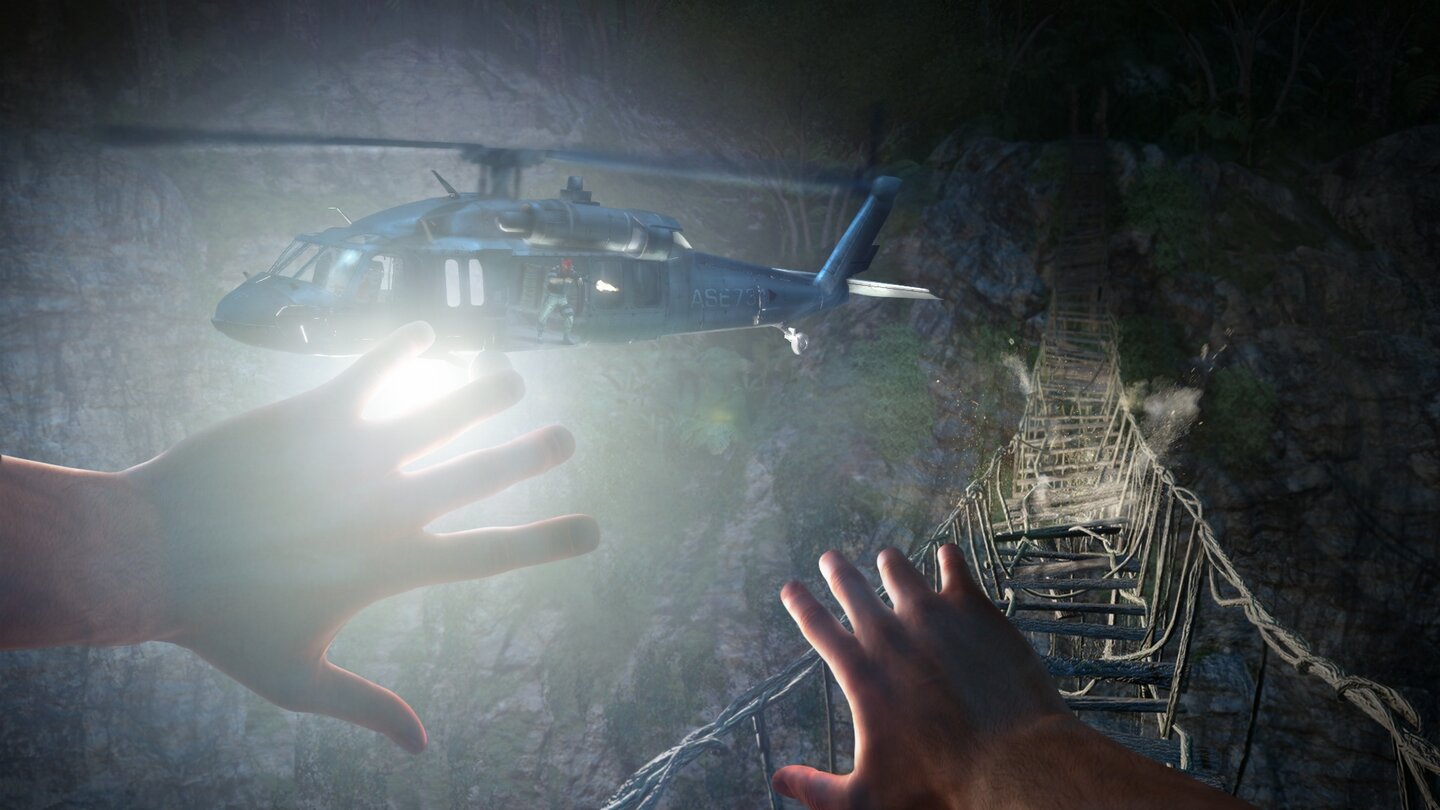 Far Cry 3Jasons Flucht beim Storyauftakt scheint schnell zu enden. Wie lange diese Brücke das wohl aushält?