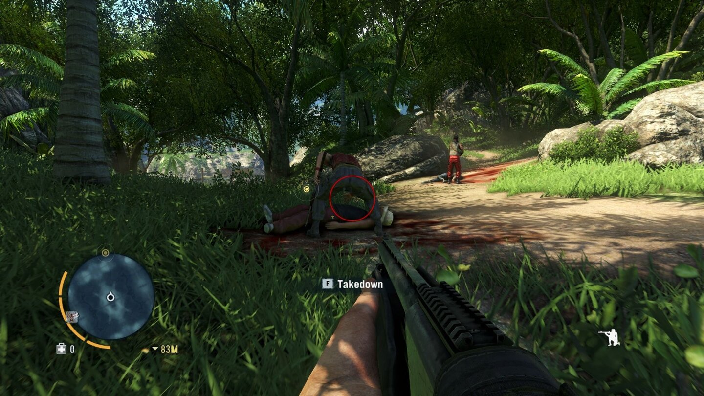 Far Cry 3Mit dem Takedown schalten wir Gegner lautlos von hinten aus.