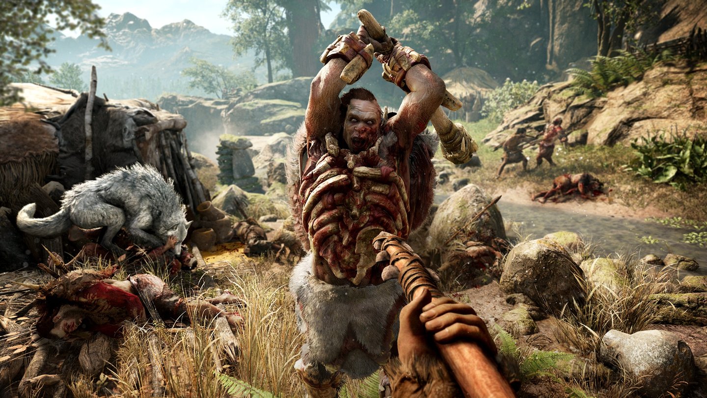Far Cry PrimalDer grausig entstellte Ull und seine Udam-Krieger leiden unter der Schädelfeuer-Seuche.