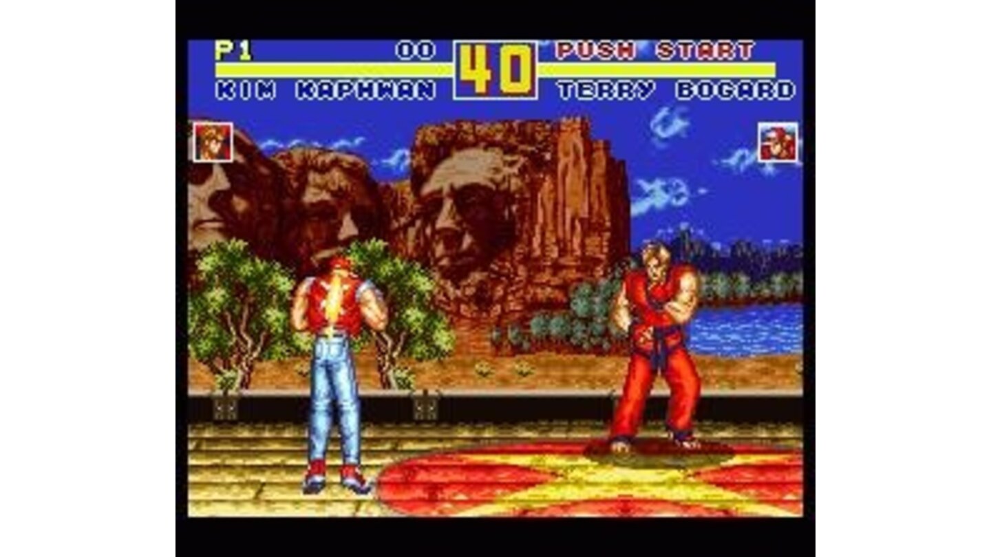 Trademark Fatal Fury: Terry Bogard and Kim Kaphwan standing on two different planes