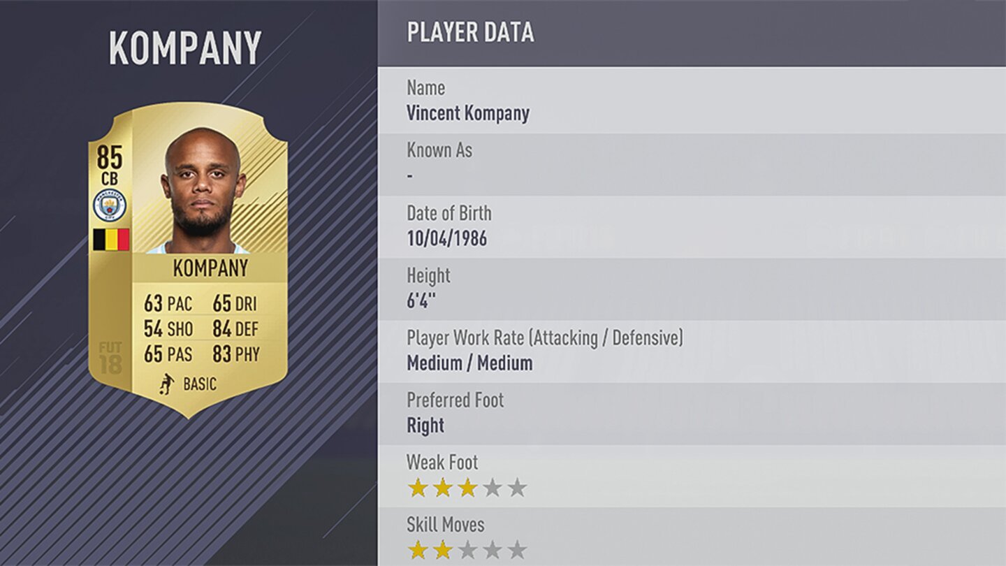 FIFA 18Platz 84: Vincent Kompany von Manchester City