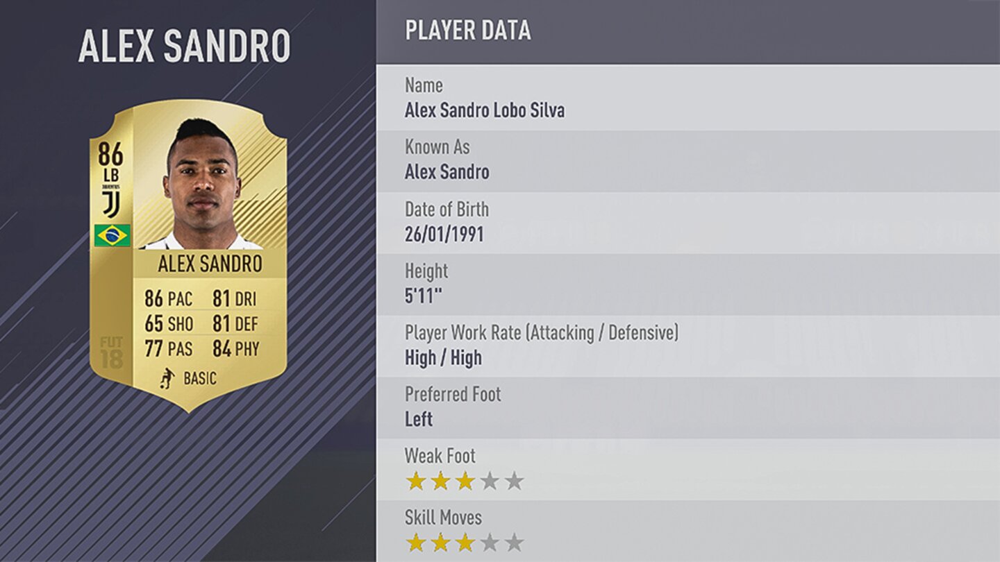 FIFA 18Platz 52: Alex Sandro von Juventus Turin