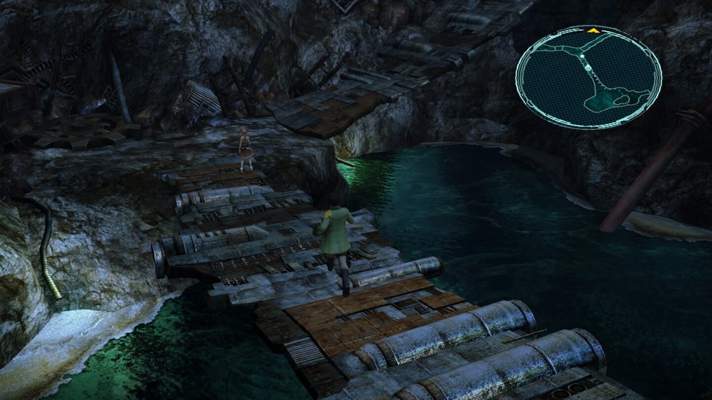  Final Fantasy 13Das hässliche Entlein: Während gerade die Lichteffekte für viel Stimmung sorgen, wirken unbeleuchtete Areale fast hässlich. Die technischen Probleme stören zudem zusätzlich, wenn wir etwa mit Mikrorucklern die Gegend erkunden.