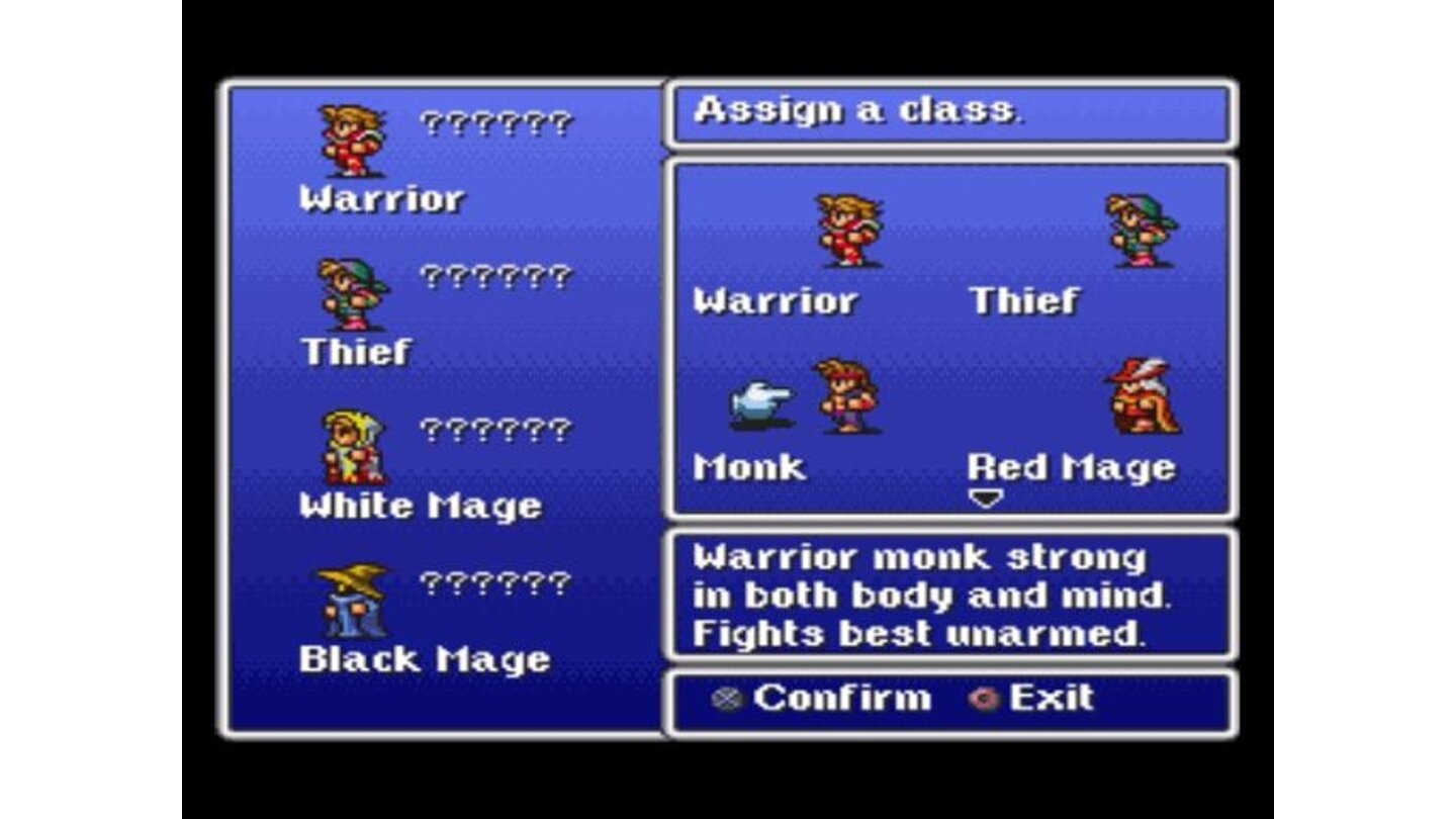 Final Fantasy: choosing the classes