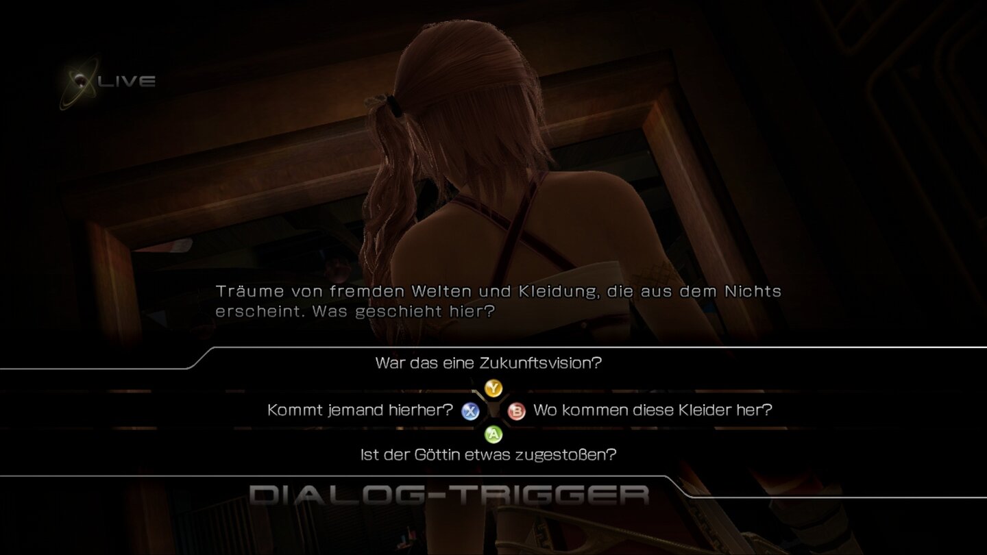 Final Fantasy XIII-2Das Dialogsystem bietet mehrere Antwortmöglichkeiten, beeinflusst den Verlauf der Geschichte aber kaum.