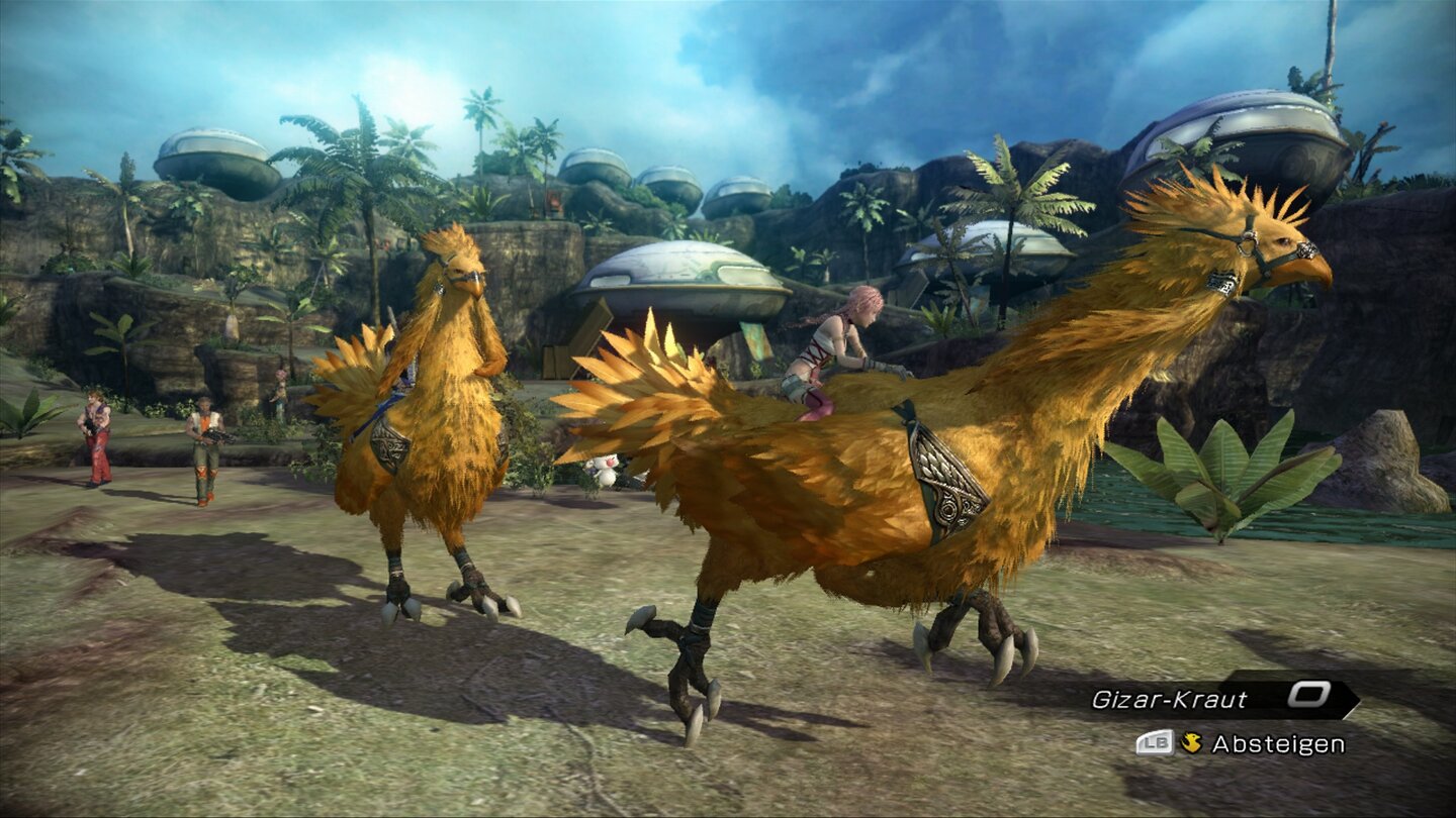 Final Fantasy XIII-2Praktisch! Wer auf einem der unzähligen Chocobos reitet, wird nicht von Monstern angegriffen.