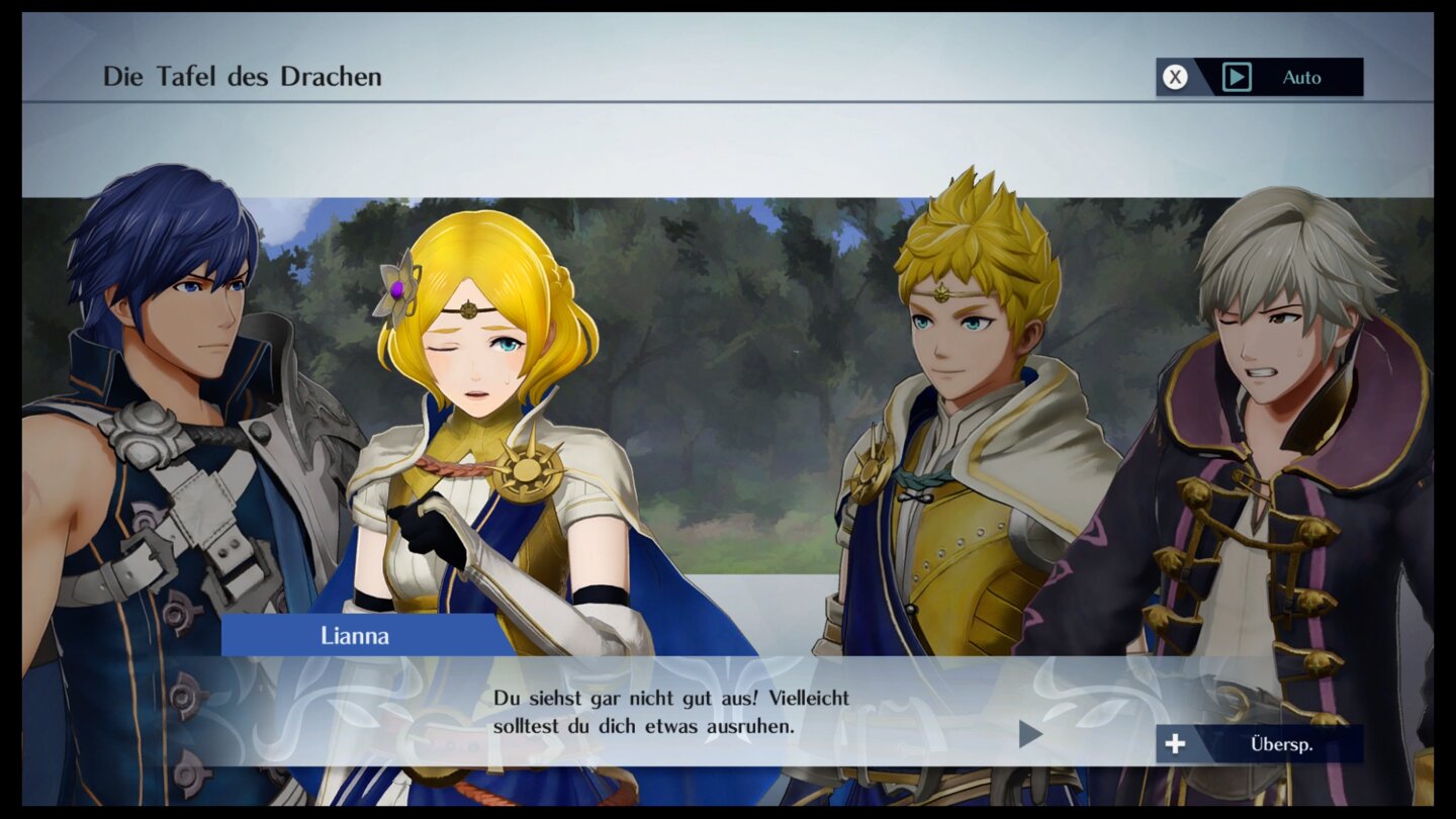 Fire Emblem WarriorsDie Ladezeiten werden geschickt mit Dialogsequenzen überbrückt. Diese sind allesamt mit sympathischen Stimmen vertont, können aber auch komplett übersprungen werden.