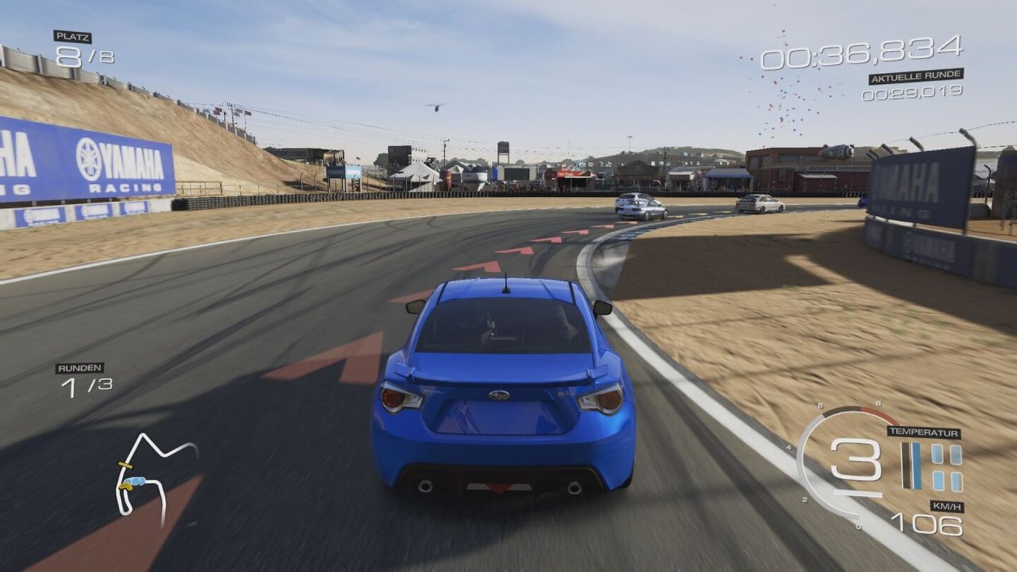 Forza Motorsport 5Auf Wunsch lassen sich diverse Fahrhilfen zuschaltenm darunter zum Beispiel eine Ideal- oder Bremslinie.