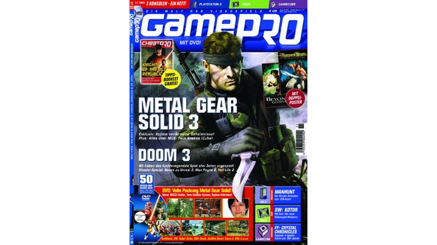 GamePro 11/2003mit Metal Gear Solid-Titelstory und Tests zu Time Crisis 3 und Viewtiful Joe. Außerdem: Previews zu Doom III, Driv3r, Killzone und Prince of Persia.