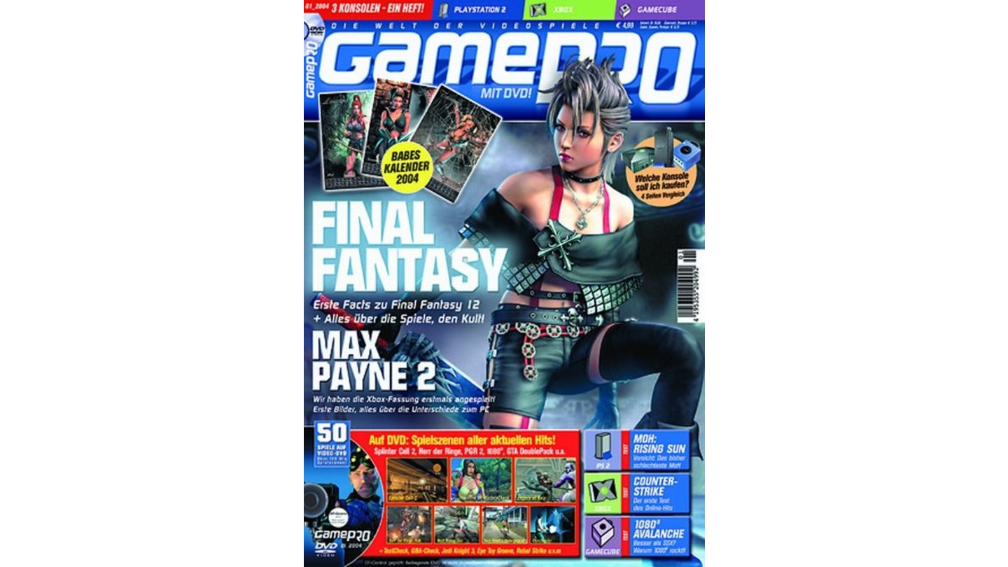 GamePro 01/2004mit Final Fantasy XII-Titelstory und Tests zu Arx Fatalis, Counter Strike und Medal of Honor: Rising Sun. Außerdem: Previews zu Harvest Moon und Max Payne 2.