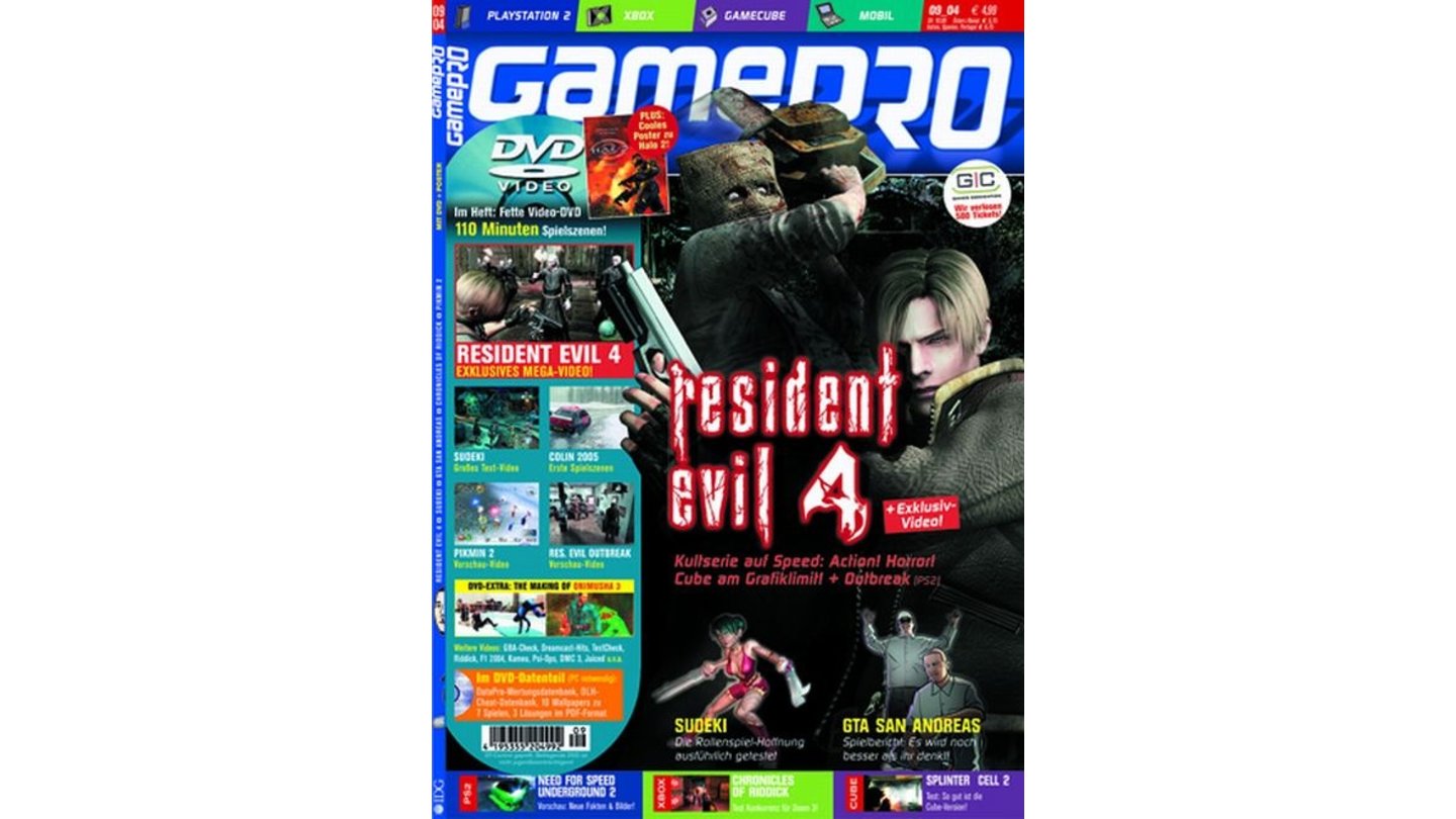 GamePro 09/2004mit Resident Evil 4-Titelstory und Tests zu Chronicles of Riddick, Richard Burns Ralley und Spider-Man 2. Außerdem: Previews zu Geist, GTA: San Andreas und Kameo.