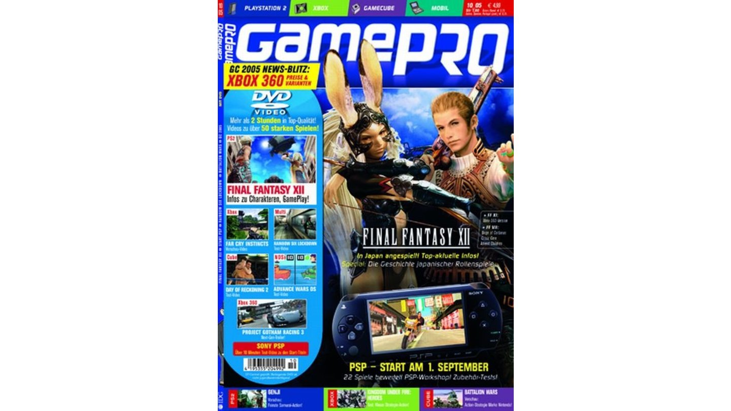 GamePro 10/2005mit Final Fantasy XII-Titelstory und Tests zu Fahrenheit und Rainbow Six: Lockdown. Außerdem: Previews zu Battallion Wars, Farcry und FIFA 06.