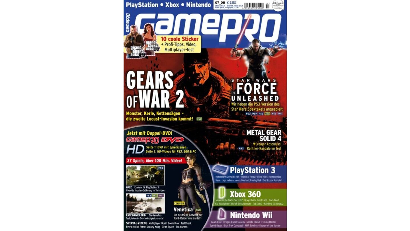 GamePro 07/2008mit Gears of War 2-Titelstory und Tests zu Race Driver: Grid, Metal Gear Solid 4 und Rock Band. Außerdem: Previews zu Force Unleashed, Venetica und Sacred 2.