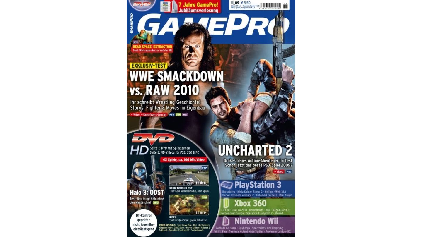 GamePro 11/2009mit WWE-Titelstory und Tests zu Halo 3: ODST, Uncharted 2 und FIFA 10. Außerdem: Previews zu Borderlands, Darksiders und Tony Hawk: Ride.