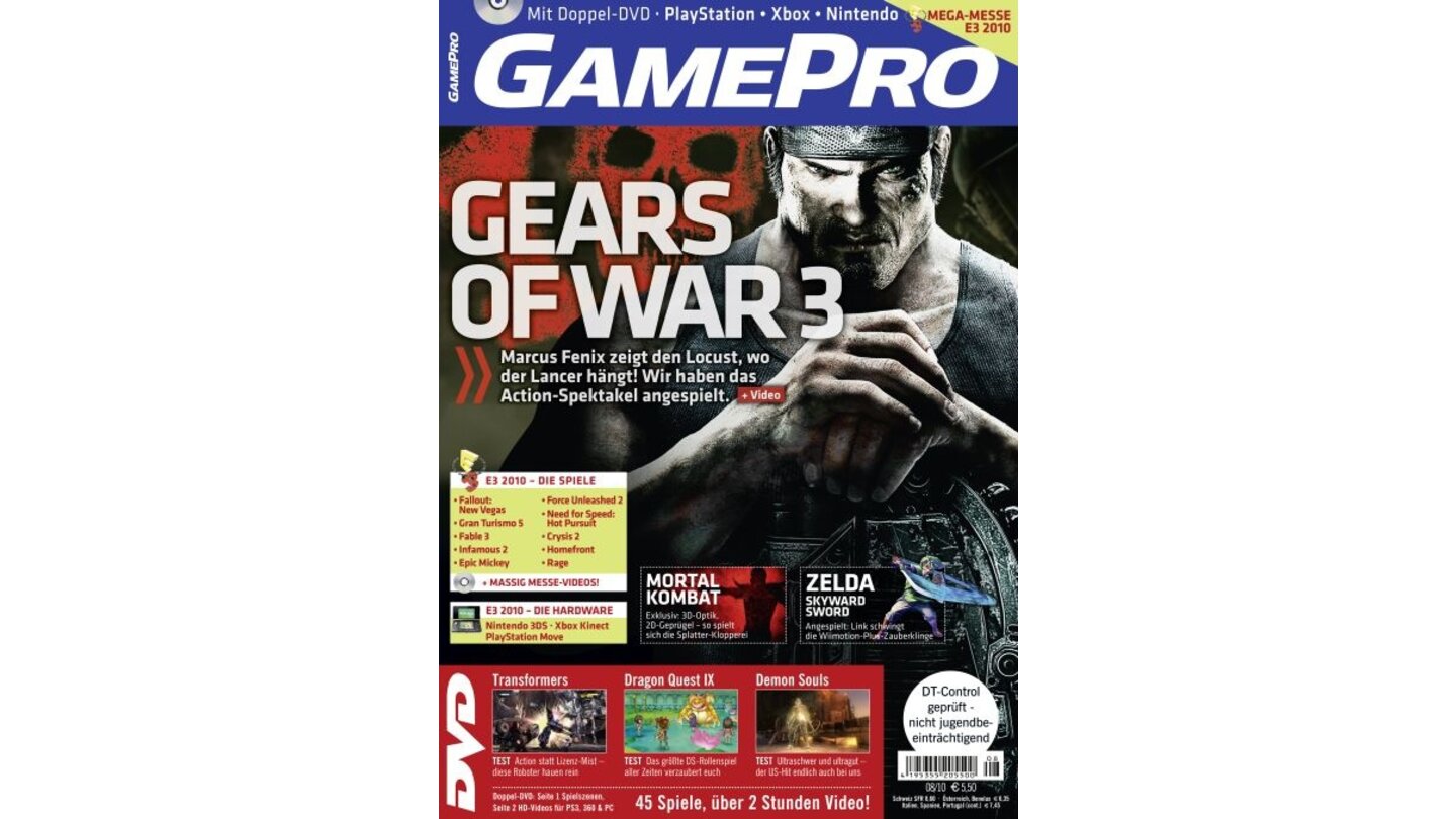 GamePro 08/2010mit Gears of War 3-Titelstory und Tests zu Transformers, Dragon Quest IX und Demon's Souls. Außerdem: Previews zu Crysis 2, Fallout: New Vegas und Zelda: Skyward Sword.