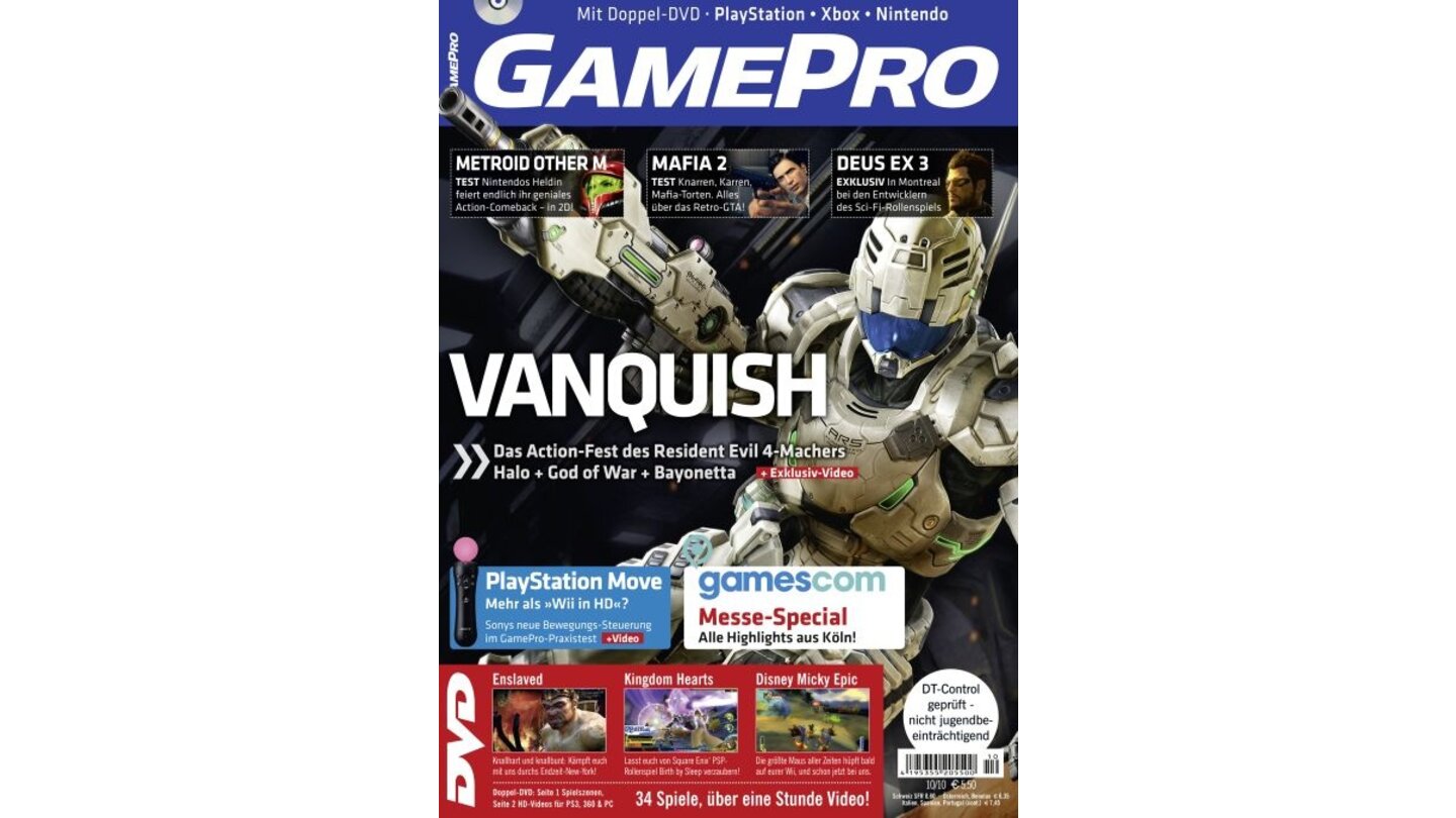 GamePro 10/2010mit Vanquish-Titelstory und Tests zu Mafia 2, Metroid: Other M und HAWX 2. Außerdem: Previews zu Deus Ex, Dirt 3 und Gran Turismo 5.