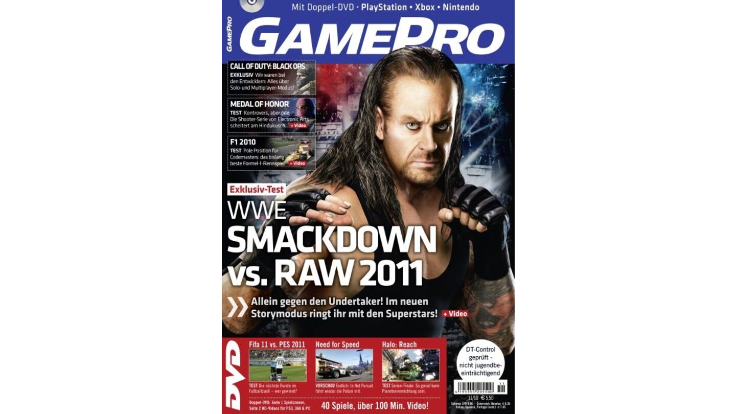 GamePro 11/2010mit WWE-Titelstory und Tests zu Guitar Hero: Warriors of Rock, Halo: Reach und Vanquish. Außerdem: Previews zu Arkham City, Black Ops und Duke Nukem Forever.