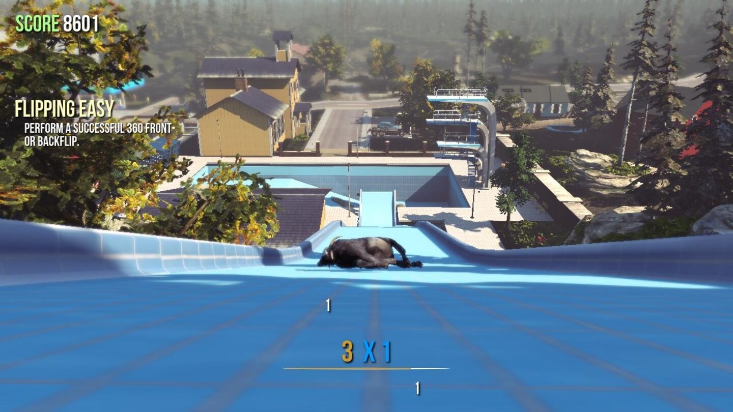 Goat SimulatorAuf der Rutsche im Schwimmbad.