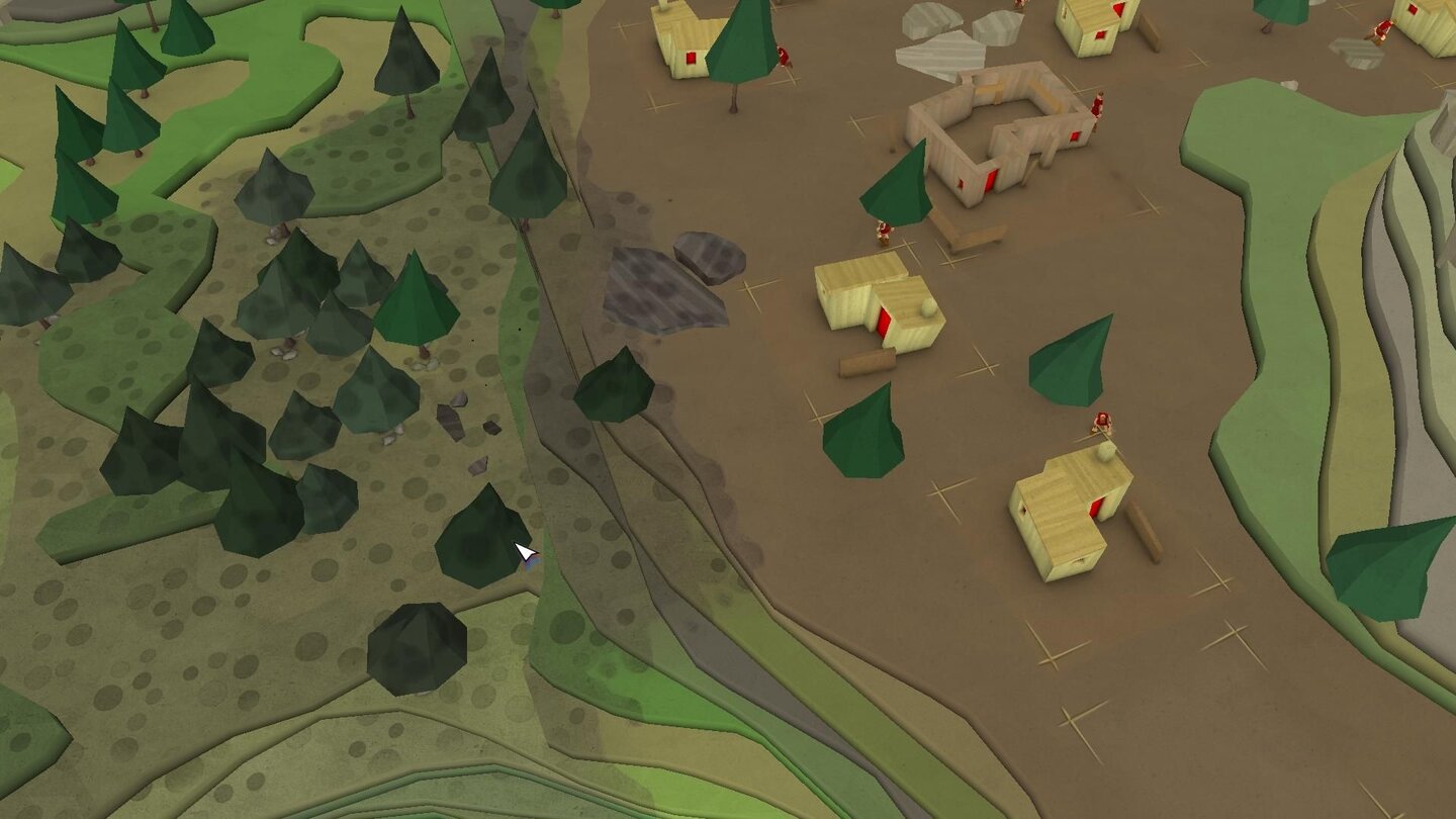 GODUS - Screenshots aus der Early-Access-VersionHäuser auf der verseuchten Fläche links erzeugen weniger Glauben und die Bewohner pflanzen sich langsamer fort. Zum Glück lässt sich die Verseuchung mit der (5.000 Glaubenspunkte teuren) Spezialfähigkeit »Verschönern« beseitigen.